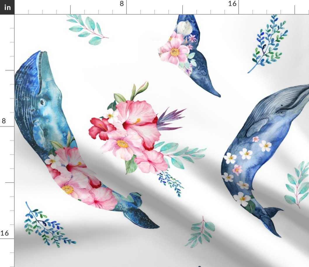 21" Summer Floral Whales - 90 degrees