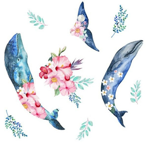 12" Summer Floral Whales - 90 degrees