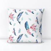 10" Summer Floral Whales - 90 degrees