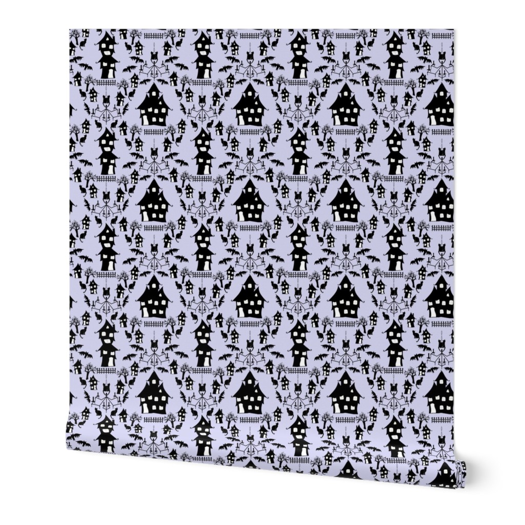 haunted house damask blue