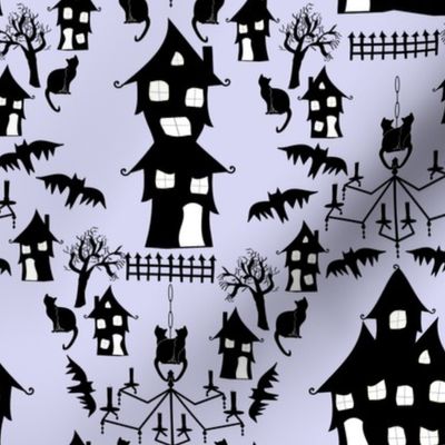 haunted house damask blue