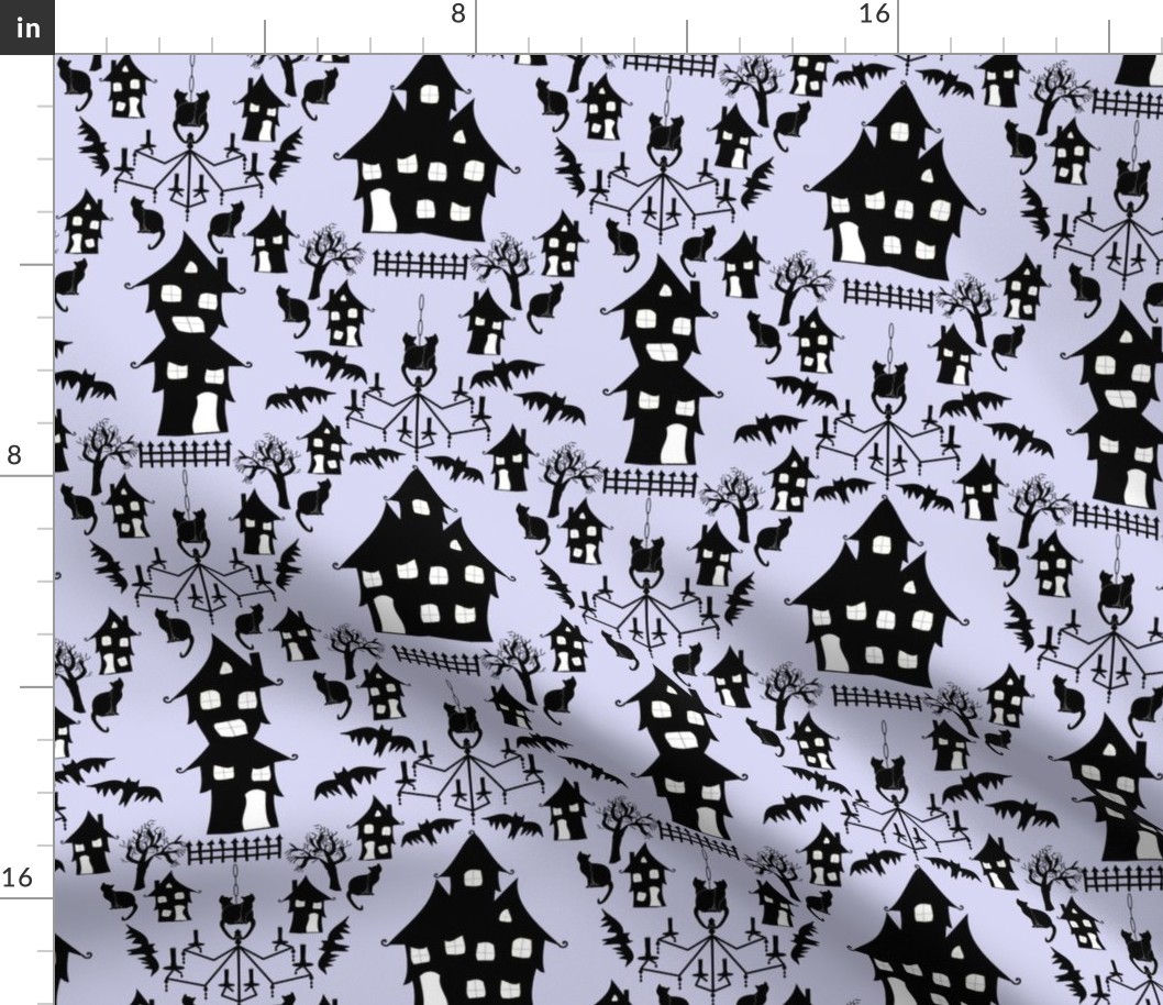 haunted house damask blue