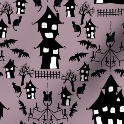 haunted house damask purple