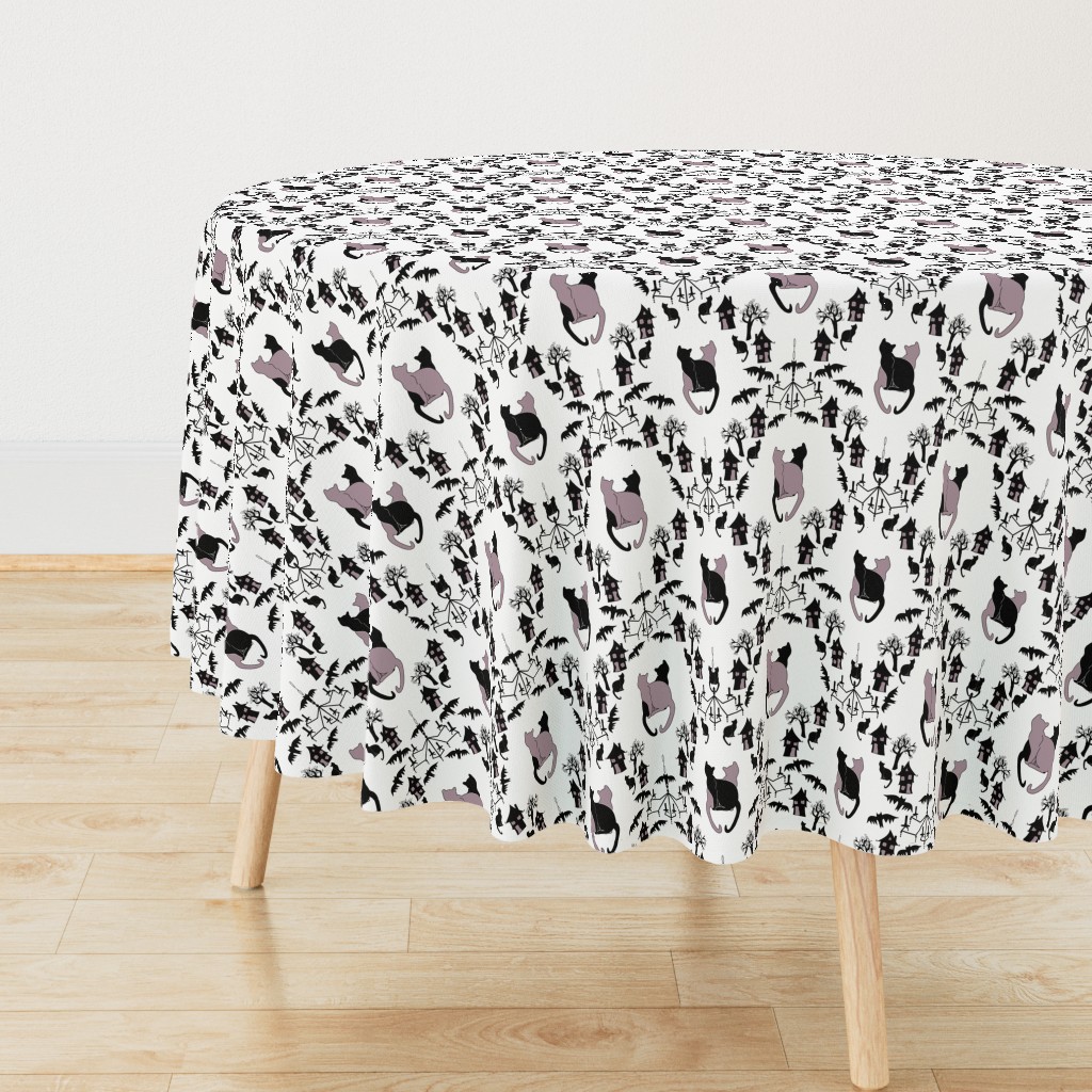 cat damask purple and white