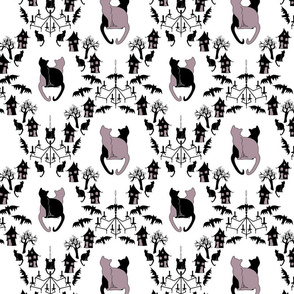 cat damask purple and white