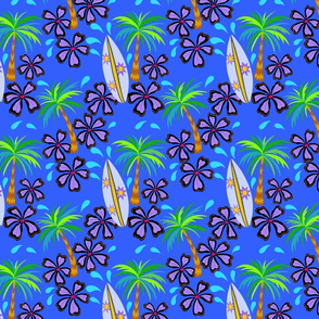 surfboard palm trees blue lagoon