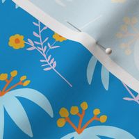 Sea Flowers: Blue Petals and Yellow Centres on a Spring Sky Blue Canvas.