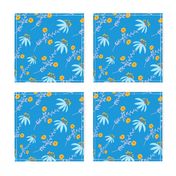 Sea Flowers: Blue Petals and Yellow Centres on a Spring Sky Blue Canvas.