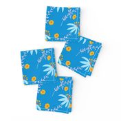 Sea Flowers: Blue Petals and Yellow Centres on a Spring Sky Blue Canvas.