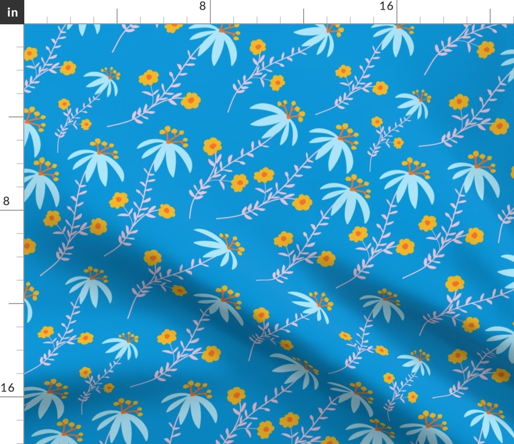 Sea Flowers: Blue Petals and Yellow Centres on a Spring Sky Blue Canvas.