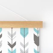 Arrow Feathers - Aqua and grey on white - Woodland nursery