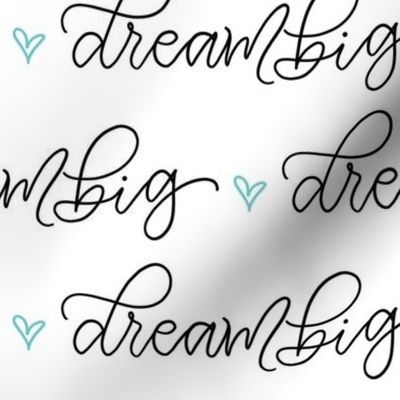 Dream big - 4 inches repeat - Black and white - turquoise