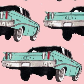 aqua 1960 Edsel Ranger on pink background