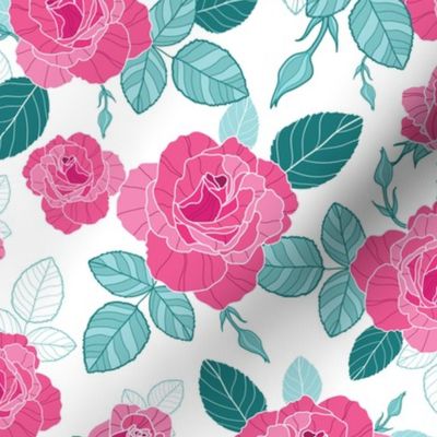 Pink and Blue Vintage Roses Repeat Pattern