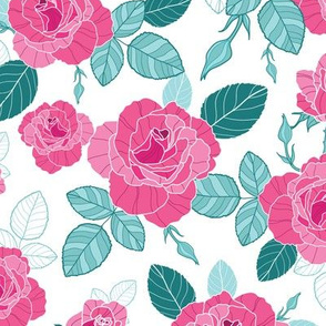 Pink and Blue Vintage Roses Repeat Pattern