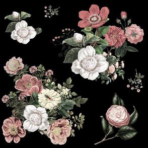 18" Vintage Heirloom Florals / Black