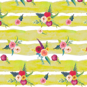 Watercolor Stripe with Floral // Chartruese 