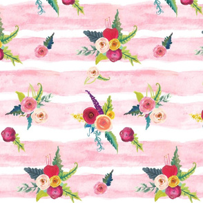 Watercolor Stripe with Floral // Light Pink 