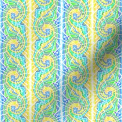 Tie Dye Spiral Stripe in Aqua Yellow and Green