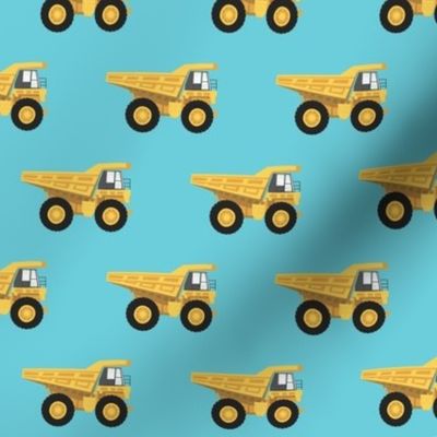 dump trucks - yellow on blue