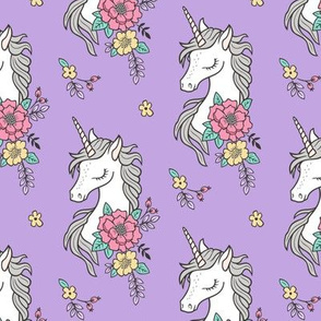 Dreamy Unicorn & Vintage Boho Flowers on  Purple  Smaller