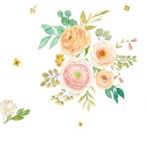 7" Peach & Pink Florals - White