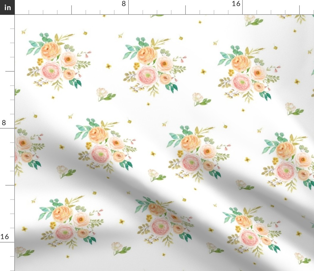 6" Peach & Pink Florals - White