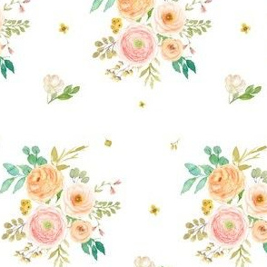 4" Peach & Pink Florals - White