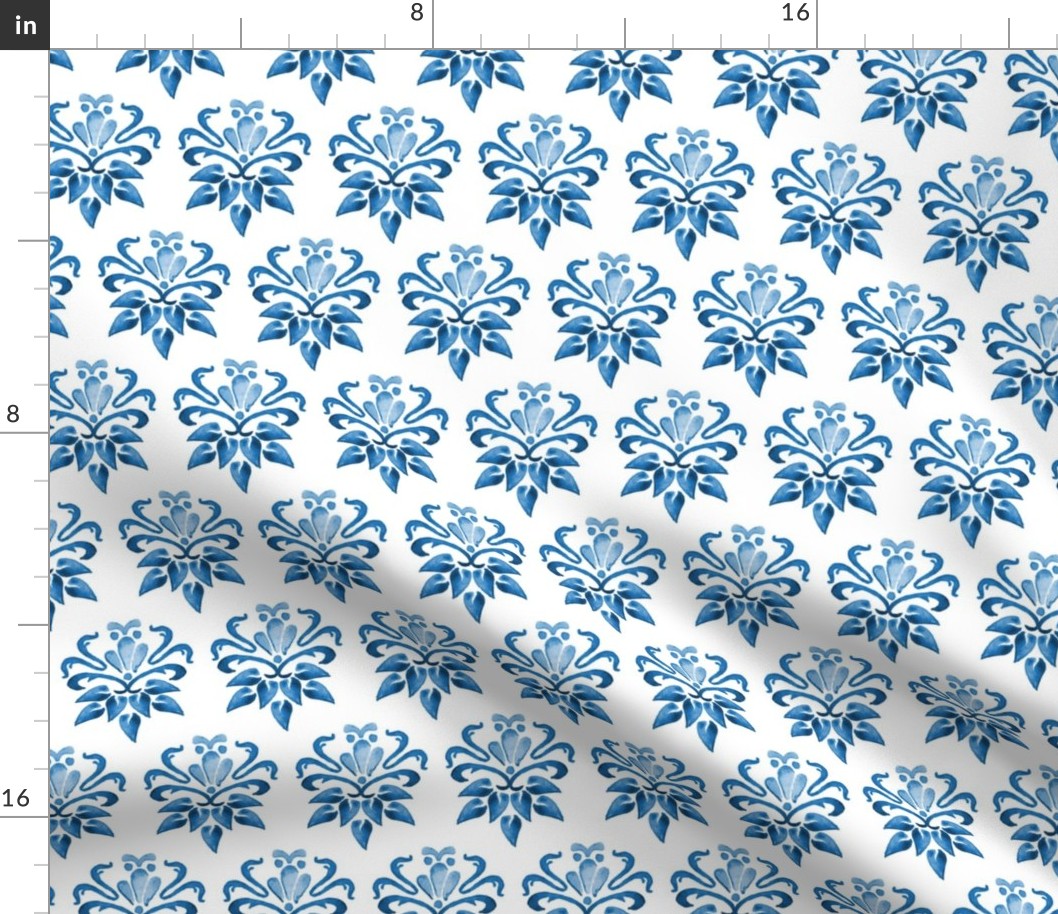 17-10N Indigo Blue Boho Floral Damask || Owl Bird Watercolor Home Decor Navy White_Miss Chiff Designs