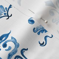 17-10M Indigo Blue Boho Damask Watercolor  Home Decor White Navy_ Miss Chiff Designs