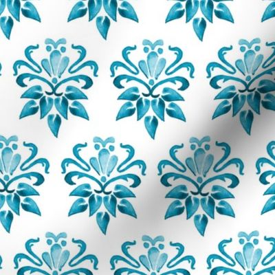 16-18F 16Nautical Blue Watercolor Damask Floral Turquoise _Miss Chiff Designs