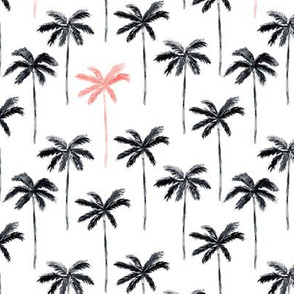 palm trees - watercolor black and coral