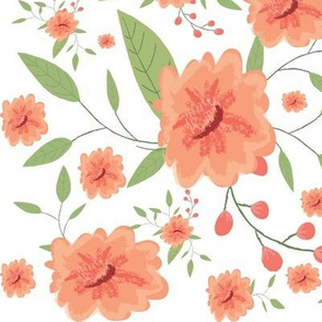 Peach painted flowers - Peach floral 