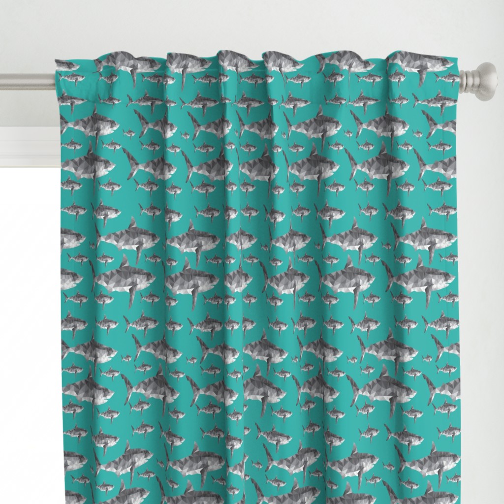 Geometric Sharks Teal - nautical sharks - summer