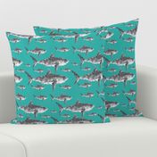 Geometric Sharks Teal - nautical sharks - summer