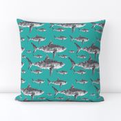 Geometric Sharks Teal - nautical sharks - summer