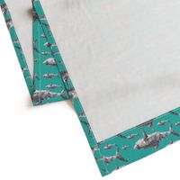 Geometric Sharks Teal - nautical sharks - summer