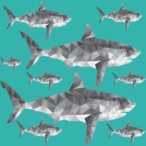 Geometric Sharks Teal - nautical sharks - summer