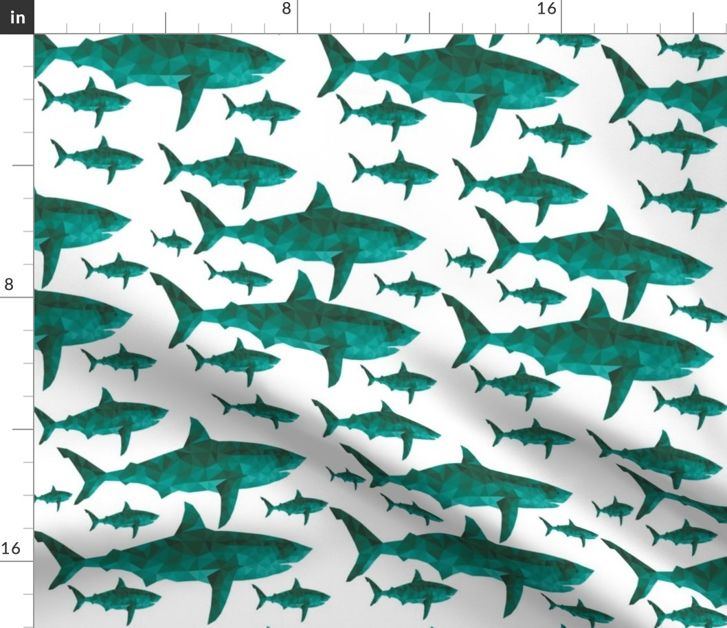 Geometric Sharks Aquamarine - Nautical Sharks - summer