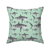 Geometric Sharks Mint - Nautical Sharks - Summer