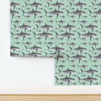 Geometric Sharks Mint - Nautical Sharks - Summer