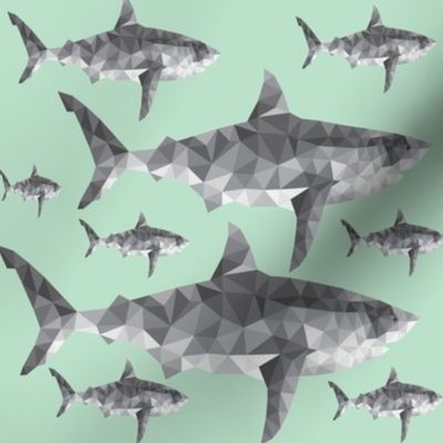 Geometric Sharks Mint - Nautical Sharks - Summer