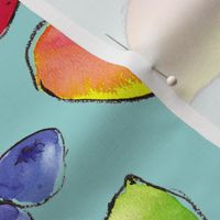 Watercolor Fruit on Cyan Background 