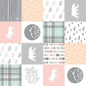Pink , Mint, Grey,  Peach Fearfully and Wonderfully Made - Patchwork woodland quilt top (90) 