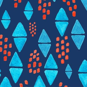 Watercolor Triangles & Dots on Navy - Large Scale