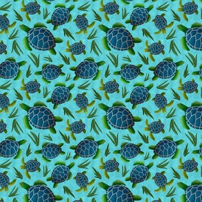 Sea Turtles on Blue Small