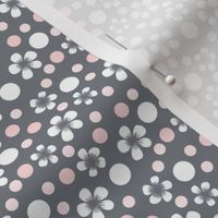 Apple Blossoms and Dots, Pink, Gray