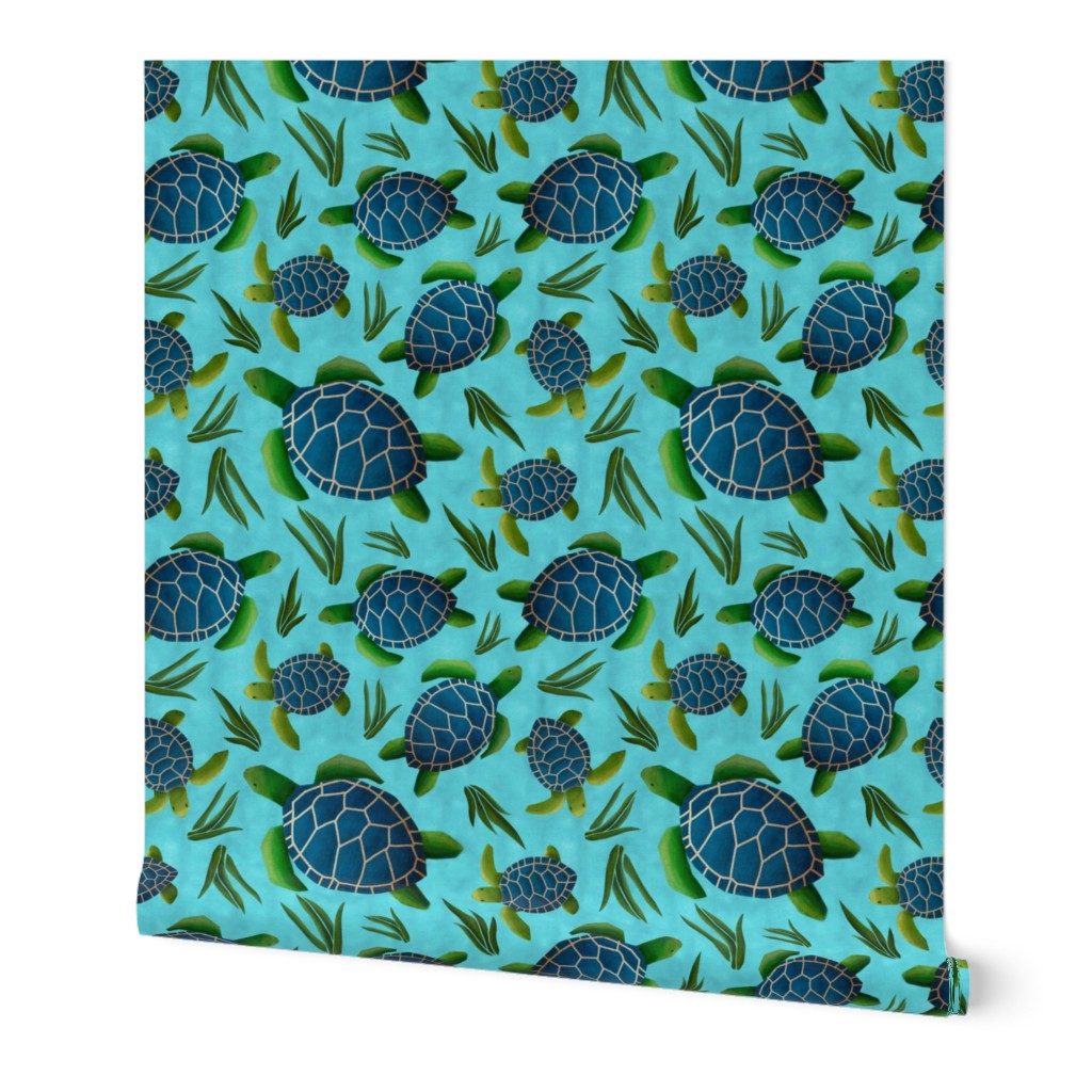 Sea Turtles on Blue