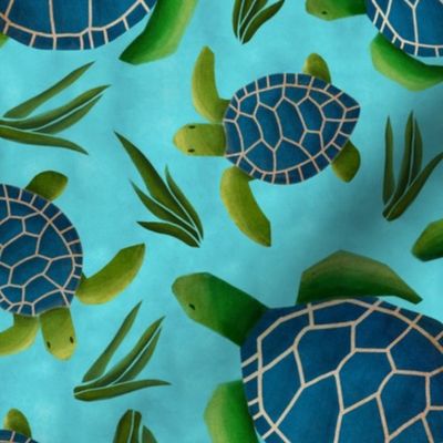 Sea Turtles on Blue