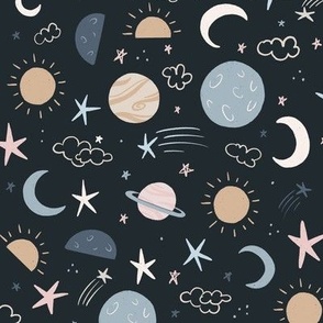 Stars, Moons & Planets on Navy